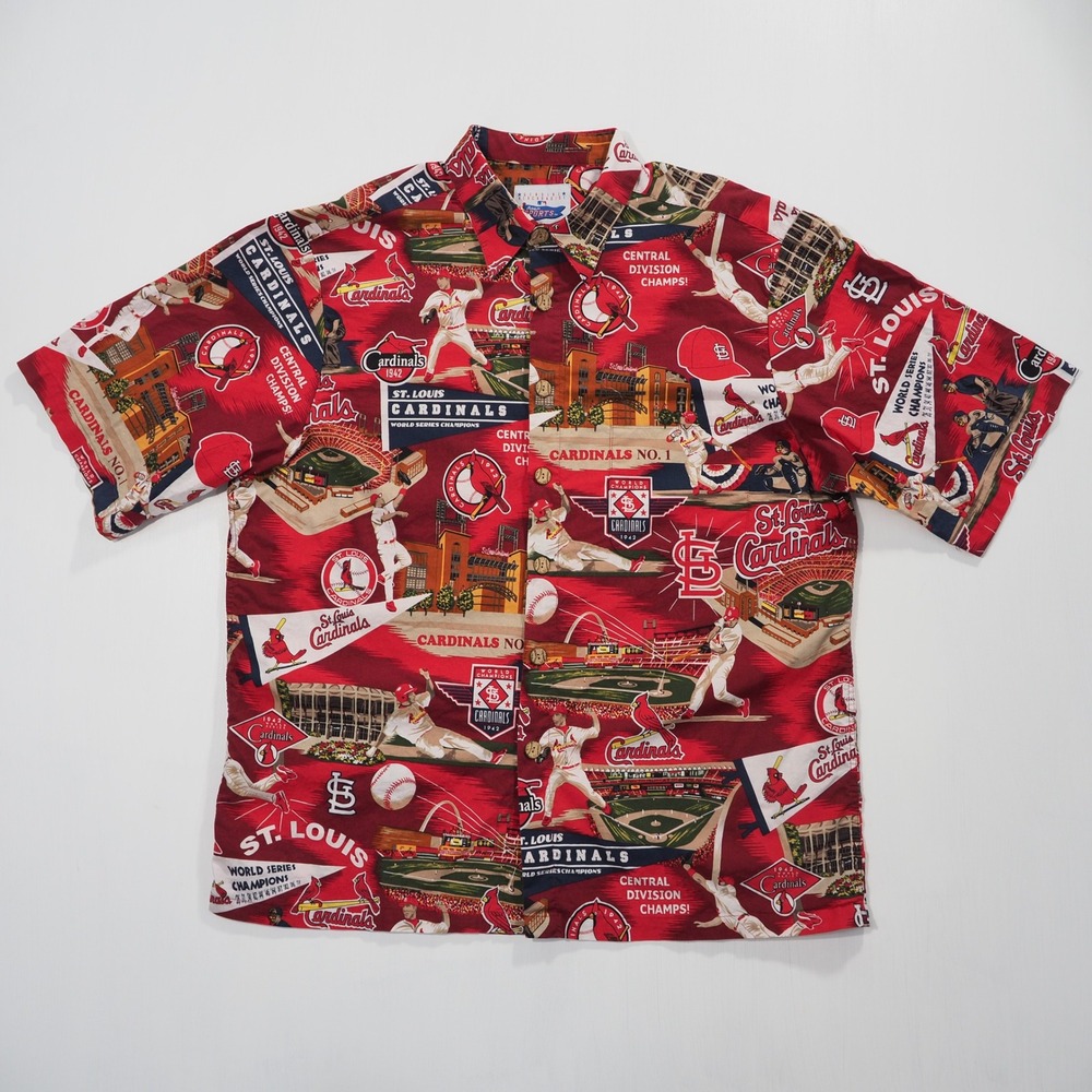 Reyn Spooner MLB Cardinals Hawaiian Shirt Mens Large Red Short Sleeve Button